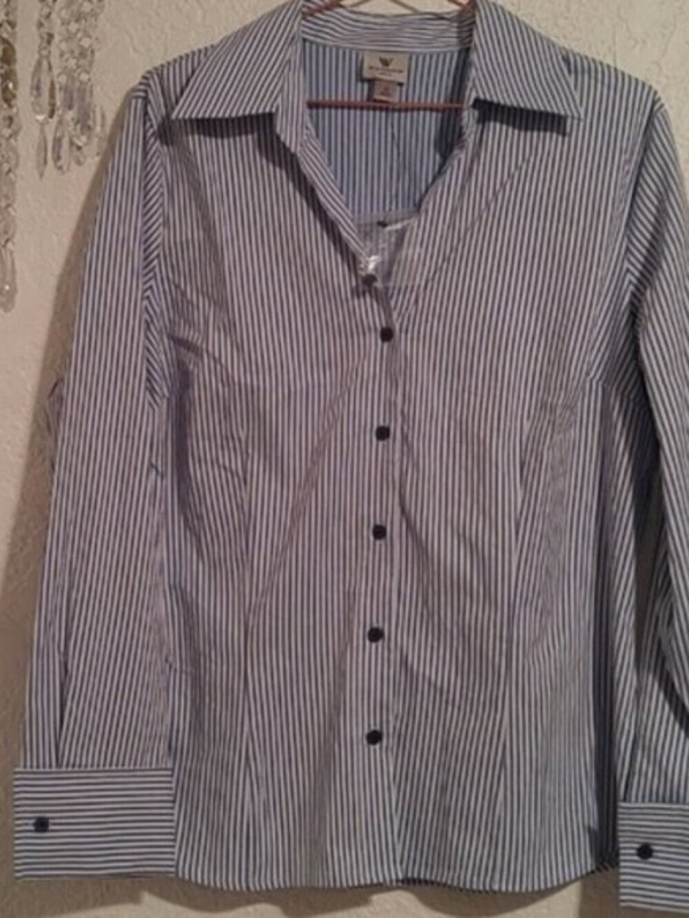 Worthington Stretch SZ 16 French Cuffs Cotton Polyester Spandex Striped Top